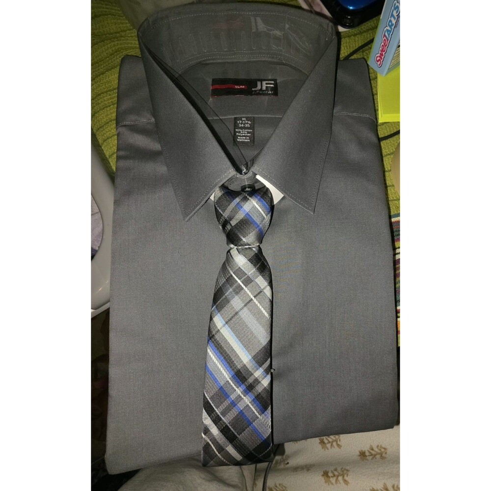 J.Ferrar Mens Button Down LongSleeve Shirt Slim Fit Gray Size XL 17-17.5 NWT